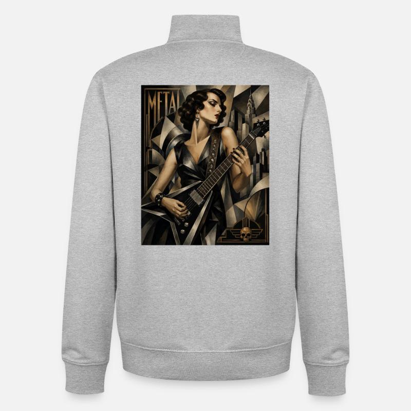 Gothic Guitar Heroine Deco Style - Unisex Organic Zip Sweatshirt by Stanley/Stella - heather grey