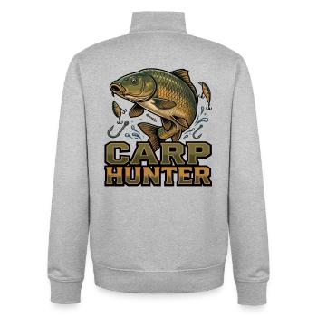 Karp Jäger – detailreiche Fischjagd Grafik - Unisex Organic Zip Sweatshirt von Stanley/Stella - Grau meliert - Hinten - AI Model Male 185 light (185cm)