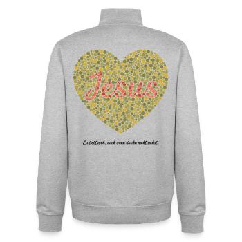 Jesus liebt dich | Glaube | Geschenk - Unisex Organic Zip Sweatshirt von Stanley/Stella - Grau meliert - Hinten - AI Model Male 185 light (185cm)