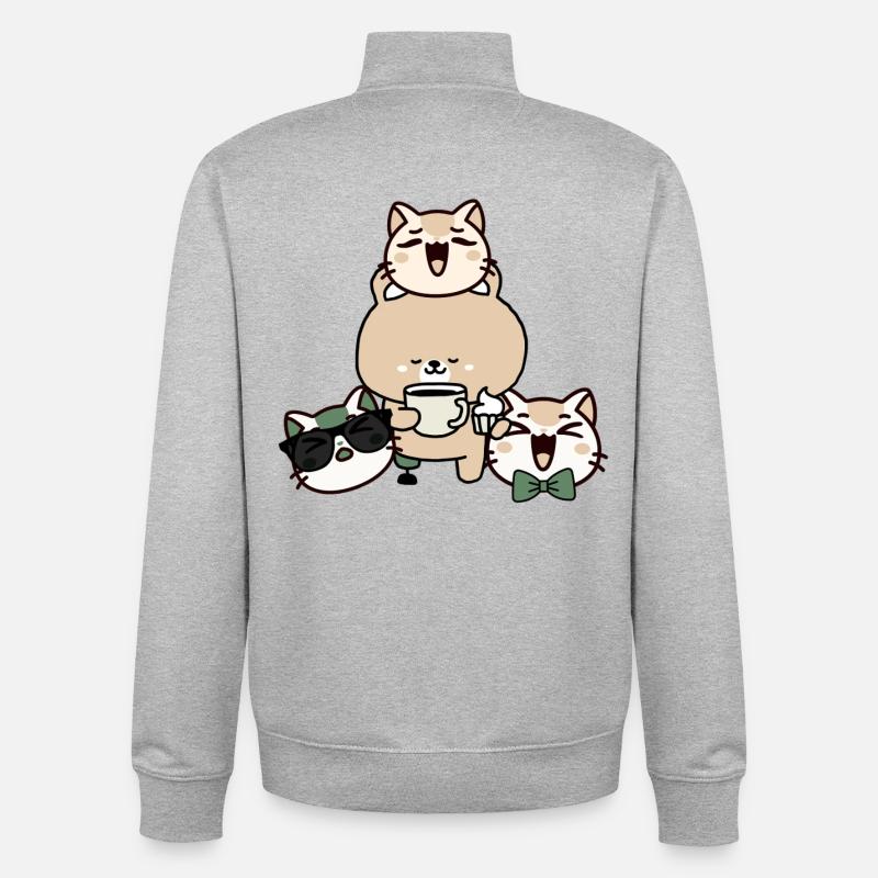 Cute Bear with Leg Prosthetic, Coffee and Cupcake - Unisex Organic Zip Sweatshirt by Stanley/Stella - heather grey