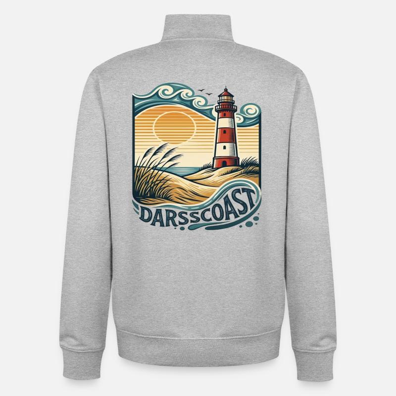 DarsCoast Lighthouse Coastal Wave - Unisex Organic Zip Sweatshirt by Stanley/Stella - heather grey