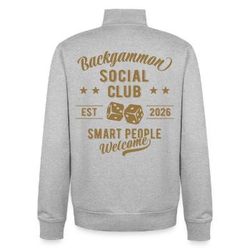 Club social de backgammon | Jeu de société - Sweat zippé unisexe en coton bio Stanley/Stella - gris chiné - Dos - AI Model Male 185 light (185cm)