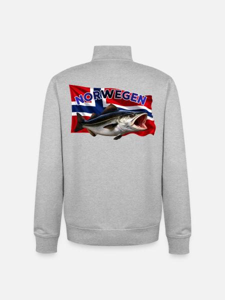Norway Coalfish Fishing - Pollock Fishing - Unisex Organic Zip Sweatshirt by Stanley/Stella - heather grey