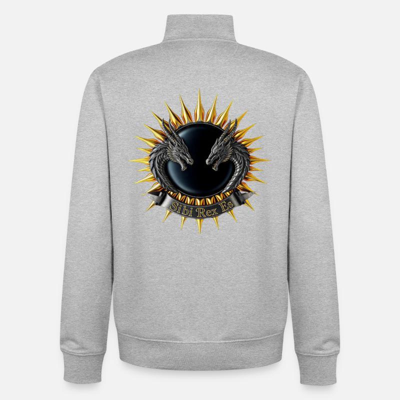 Sibi-Rex-es-Dragon-Crest - Sweat zippé unisexe en coton bio Stanley/Stella - gris chiné
