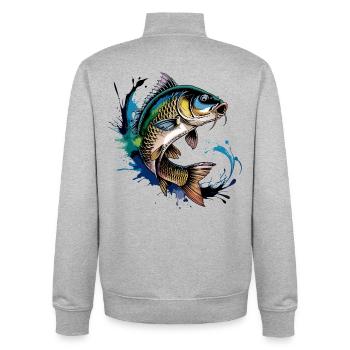 Jumping Carp - Unisex Organic Zip Sweatshirt by Stanley/Stella - heather grey - Back - AI Model Male 185 light (185cm)