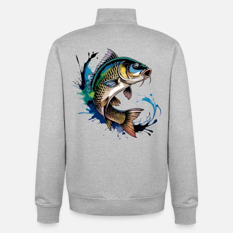Jumping Carp - Unisex Organic Zip Sweatshirt by Stanley/Stella - heather grey