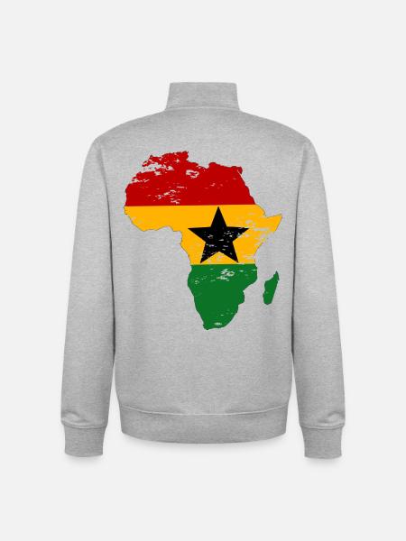 Drapeau du Ghana Afrique utilisé - Sweat zippé unisexe en coton bio Stanley/Stella - gris chiné