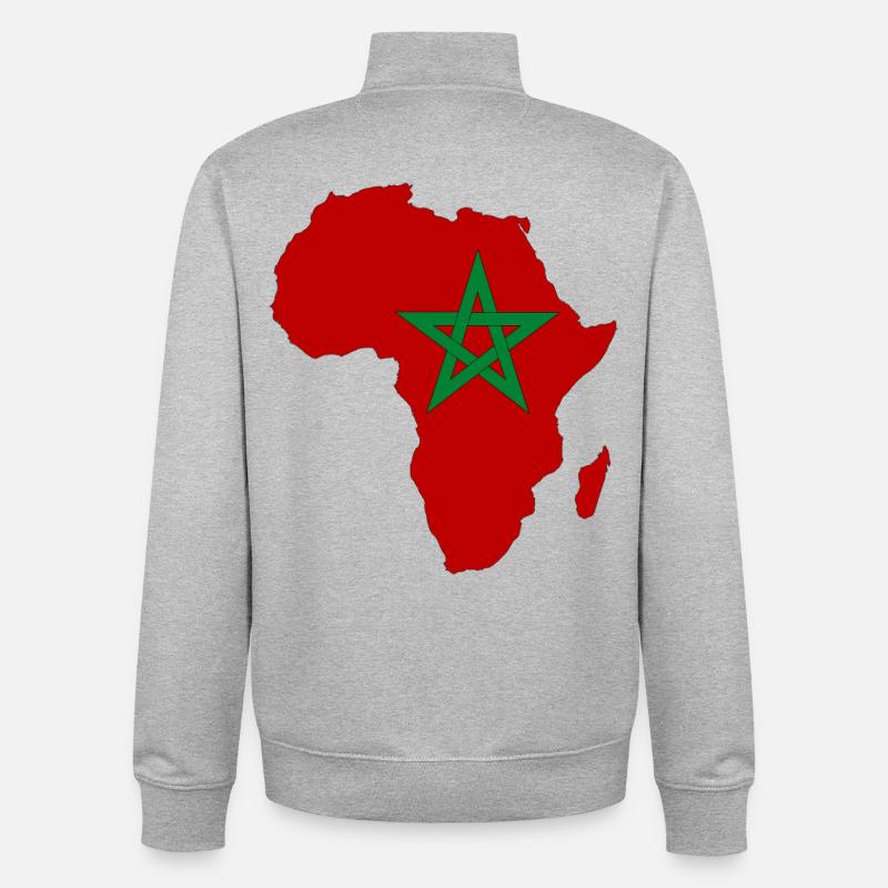 Pavillon du Maroc Afrique - Sweat zippé unisexe en coton bio Stanley/Stella - gris chiné