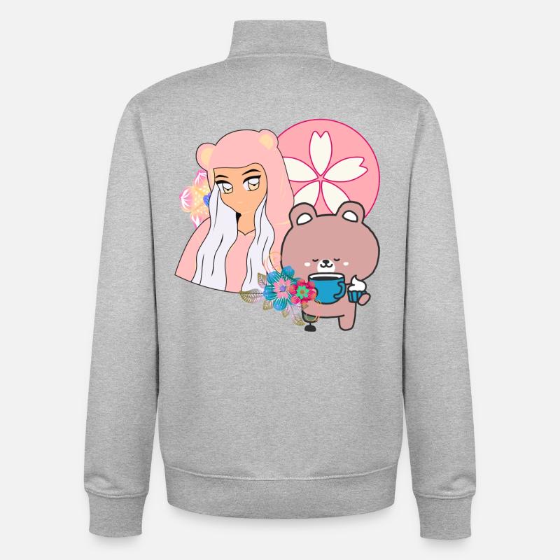 Kawaii Bär & Inklusive Teezeit - Unisex Organic Zip Sweatshirt von Stanley/Stella - Grau meliert