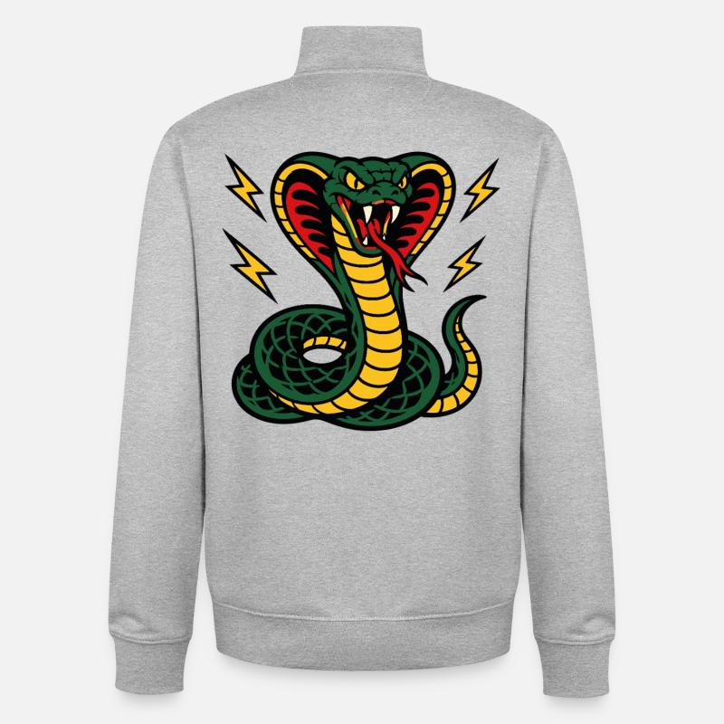 Wilde Kobra mit Tattoo-ähnlichen Blitzen - Unisex Organic Zip Sweatshirt von Stanley/Stella - Grau meliert