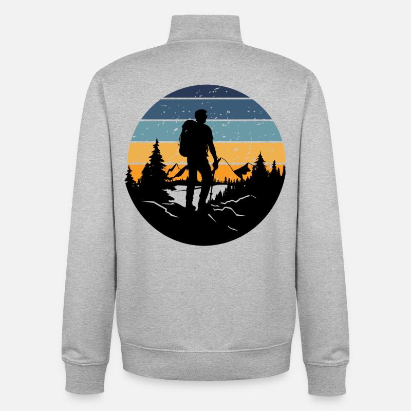 Retro Bedtime Hiker - Unisex Organic Zip Sweatshirt by Stanley/Stella - heather grey