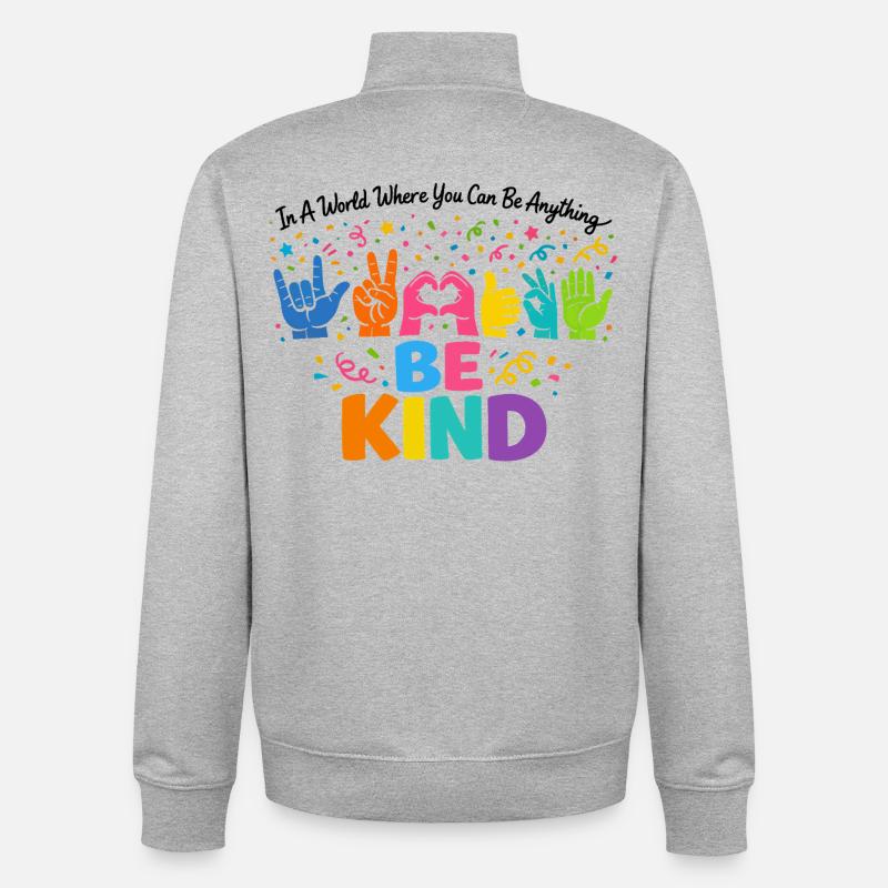 Be Kind Sign Language Inclusive - Unisex Organic Zip Sweatshirt by Stanley/Stella - heather grey