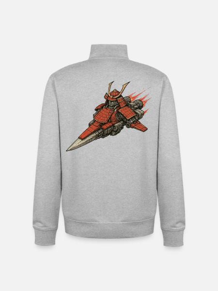 Samurai Spaceship - Unisex Organic Zip Sweatshirt by Stanley/Stella - heather grey