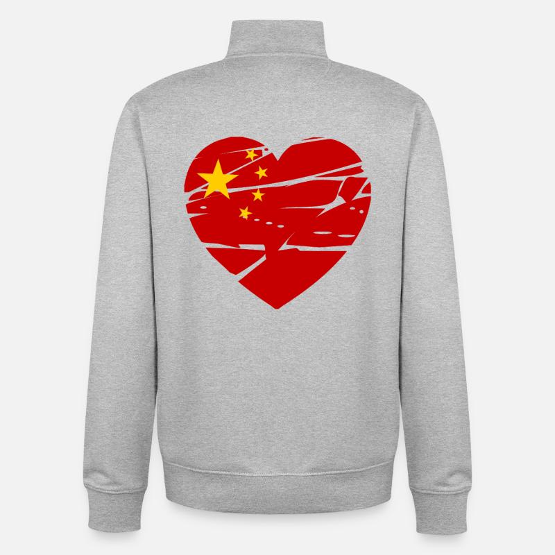 Cœur du drapeau chinois - Sweat zippé unisexe en coton bio Stanley/Stella - gris chiné
