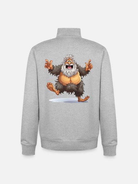 Happy Bigfoot Cartoon - Unisex Organic Zip Sweatshirt by Stanley/Stella - heather grey