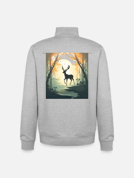 Hirsch im Herbstwald - Unisex Organic Zip Sweatshirt von Stanley/Stella - Grau meliert