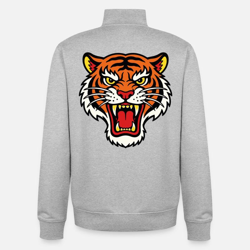 Fierce tiger head tattoo style - Unisex Organic Zip Sweatshirt by Stanley/Stella - heather grey