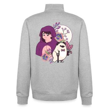 Anime-Mädchen und Schwein mit Prothesen- und Krückenkunst - Unisex Organic Zip Sweatshirt von Stanley/Stella - Grau meliert - Hinten - AI Model Male 185 light (185cm)