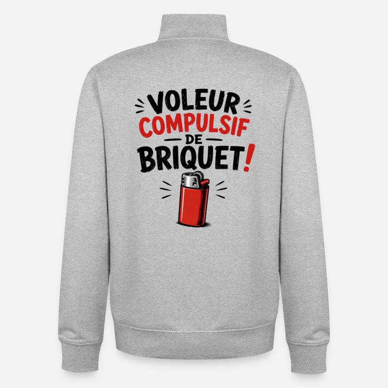 Voleur Compulsif de Briquet ! - Sweat zippé unisexe en coton bio Stanley/Stella - gris chiné