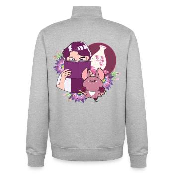 Lecteur de manga, saké et chauve-souris avec prothèse - Sweat zippé unisexe en coton bio Stanley/Stella - gris chiné - Dos - AI Model Male 185 light (185cm)