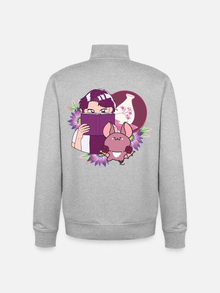 Manga-Leser, Sake und Fledermaus mit Prothese - Unisex Organic Zip Sweatshirt von Stanley/Stella - Grau meliert