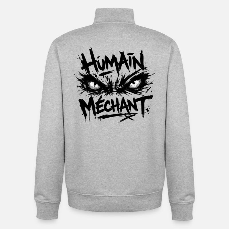 Evil Human Look Black Pattern - Unisex Organic Zip Sweatshirt by Stanley/Stella - heather grey