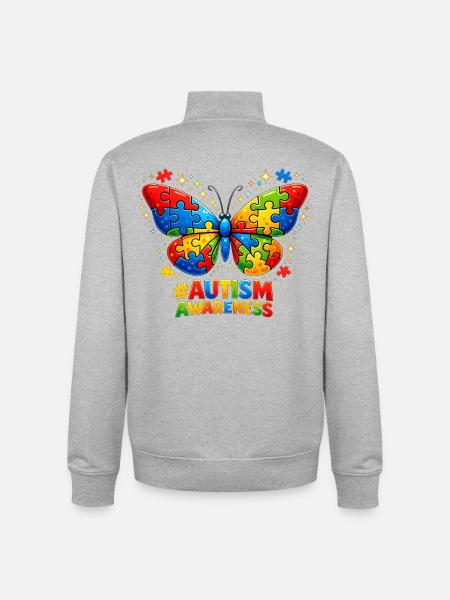 Autismus-Schmetterlings-Farbpuzzle-Geschenk - Unisex Organic Zip Sweatshirt von Stanley/Stella - Grau meliert