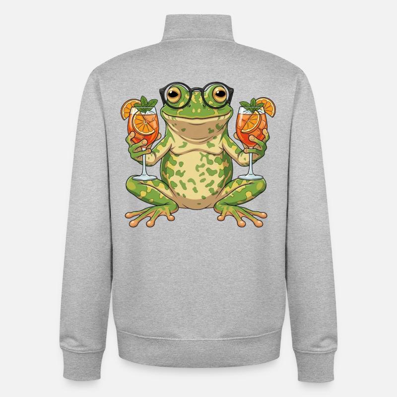 Frog with cocktail glasses - Unisex Organic Zip Sweatshirt by Stanley/Stella - heather grey