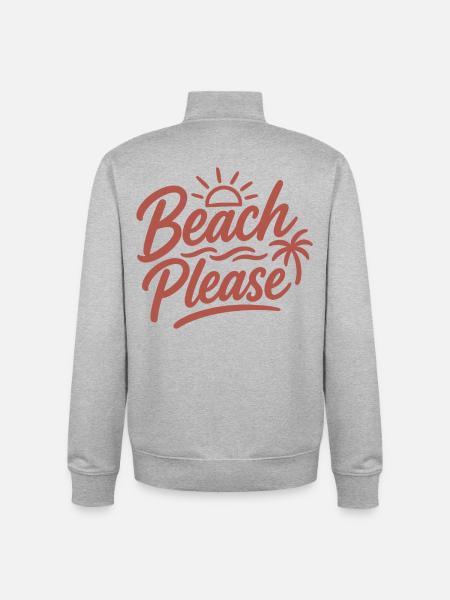 Beach Please Sunset Palm - Unisex Organic Zip Sweatshirt by Stanley/Stella - heather grey