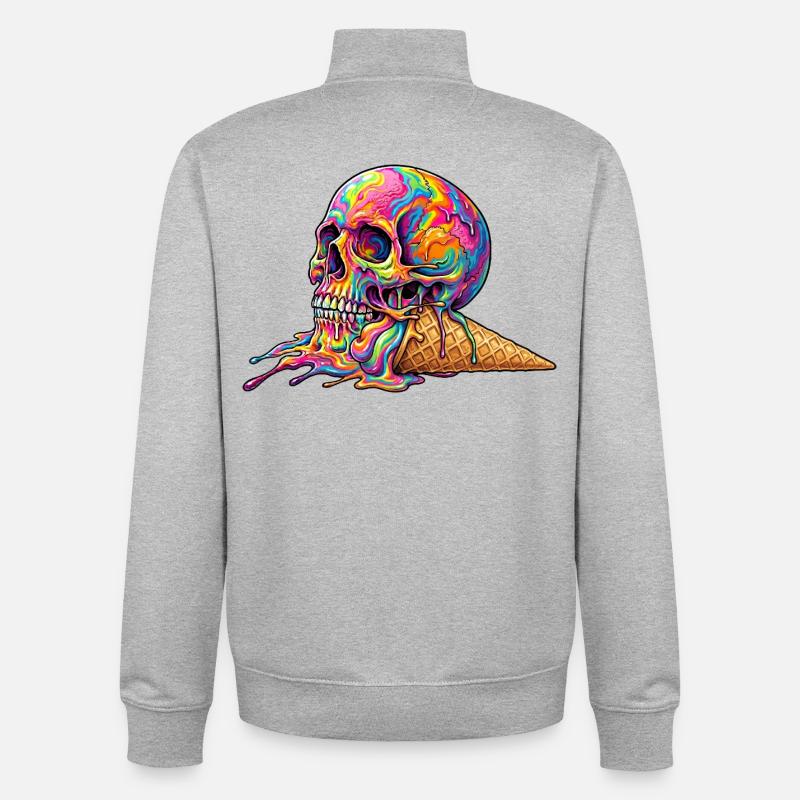 Cream Skull - Sweat zippé unisexe en coton bio Stanley/Stella - gris chiné