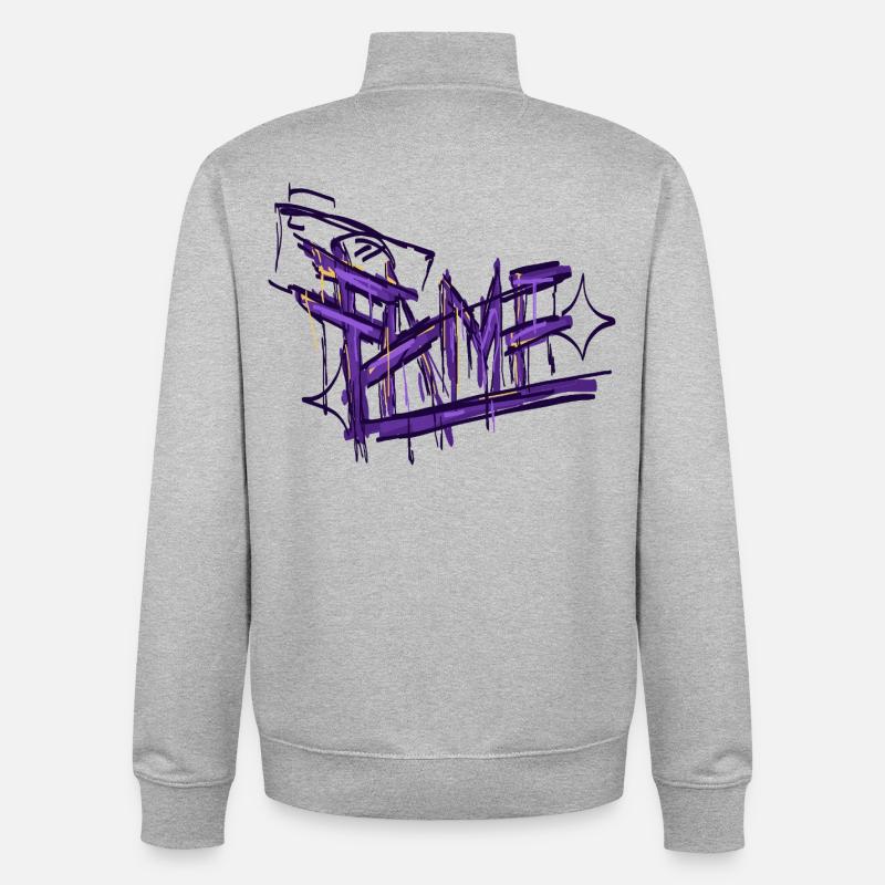 Inscription Graffiti Fame Violet - Sweat zippé unisexe en coton bio Stanley/Stella - gris chiné