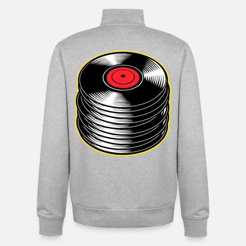 Vinyl Albums Stack - Unisex Organic Zip Sweatshirt by Stanley/Stella - heather grey
