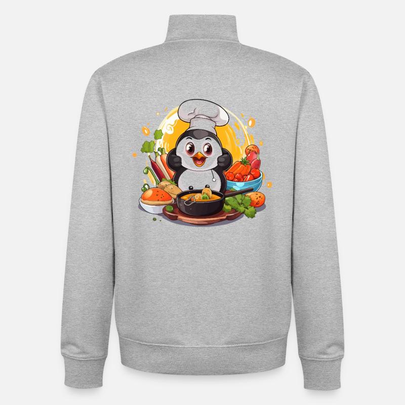Kitchen Penguin Culinary Art - Unisex Organic Zip Sweatshirt by Stanley/Stella - heather grey