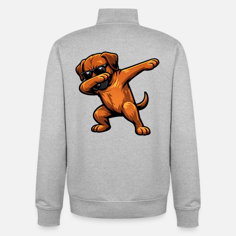 Dabbing Rhodesian Ridgeback - Unisex Organic Zip Sweatshirt by Stanley/Stella - heather grey