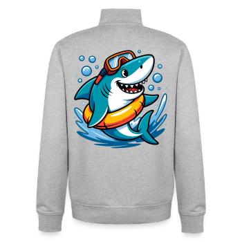 Shark with diving goggles cartoon - Unisex Organic Zip Sweatshirt by Stanley/Stella - heather grey - Back - AI Model Male 185 light (185cm)