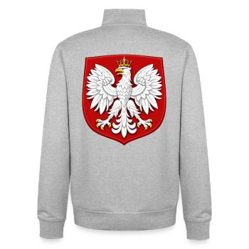Poland Coat of Arms T-Shirt – White Eagle with Crown - Unisex Organic Zip Sweatshirt by Stanley/Stella - heather grey - Back - AI Model Male 185 light (185cm)
