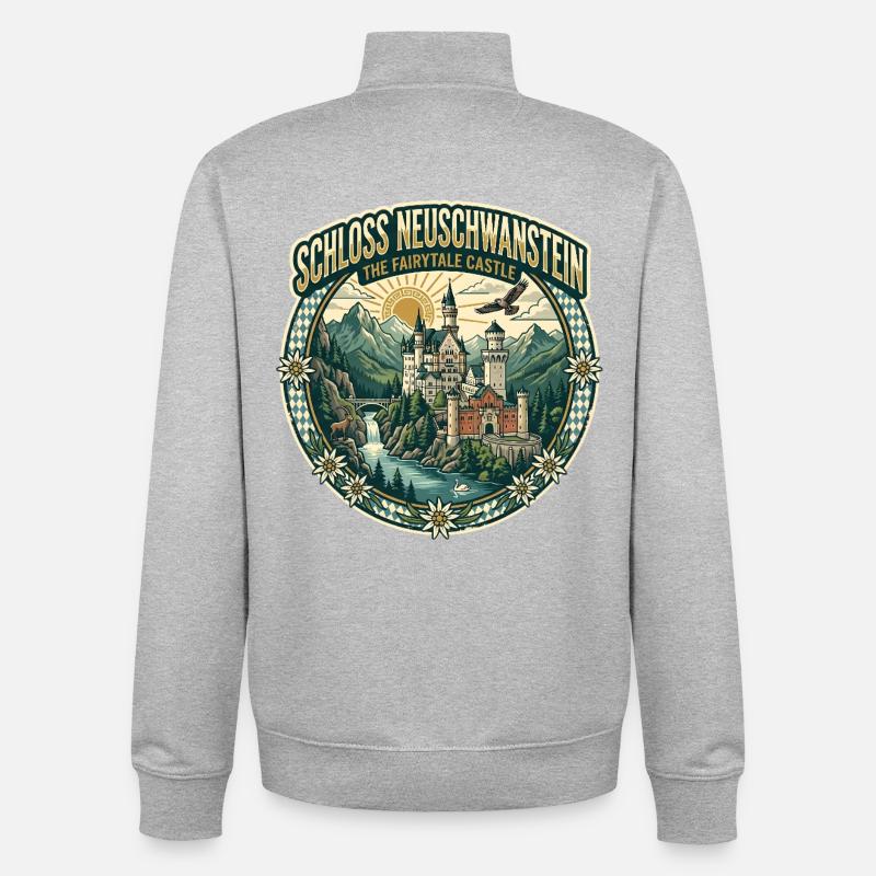 Château de Neuschwanstein - Sweat zippé unisexe en coton bio Stanley/Stella - gris chiné