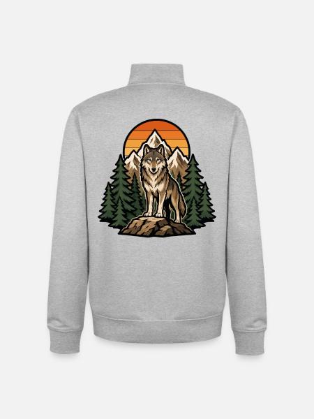 Majestic wolf under sunset - Unisex Organic Zip Sweatshirt by Stanley/Stella - heather grey
