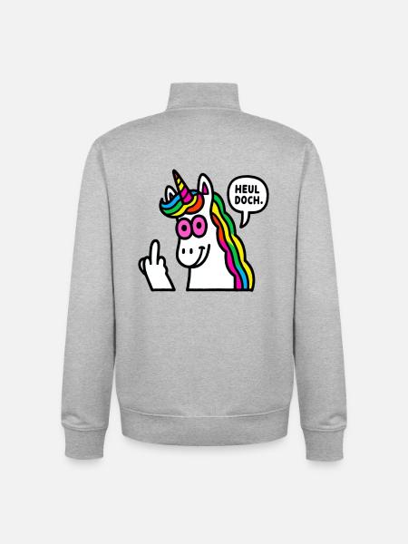 Regenbogen Unicorn Mittelfinger - Unisex Organic Zip Sweatshirt von Stanley/Stella - Grau meliert