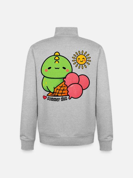 Sommer-Dino mit Eiswaffel - Unisex Organic Zip Sweatshirt von Stanley/Stella - Grau meliert