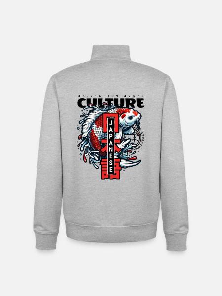 Koi Fish Japan Style Design - Unisex Organic Zip Sweatshirt by Stanley/Stella - heather grey