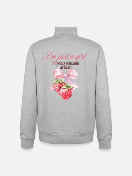 Hopeless Romantic Strawberry Bow - Unisex Organic Zip Sweatshirt by Stanley/Stella - heather grey