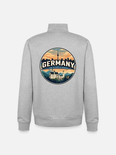 Retro Germany Neuschwanstein Castle Badge - Unisex Organic Zip Sweatshirt by Stanley/Stella - heather grey