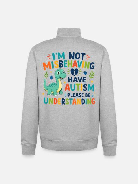 I don't misbehave, I have autism - Unisex Organic Zip Sweatshirt by Stanley/Stella - heather grey