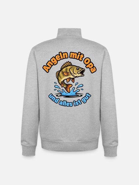 Fishing with Grandpa – Everything Is Good - Unisex Organic Zip Sweatshirt by Stanley/Stella - heather grey