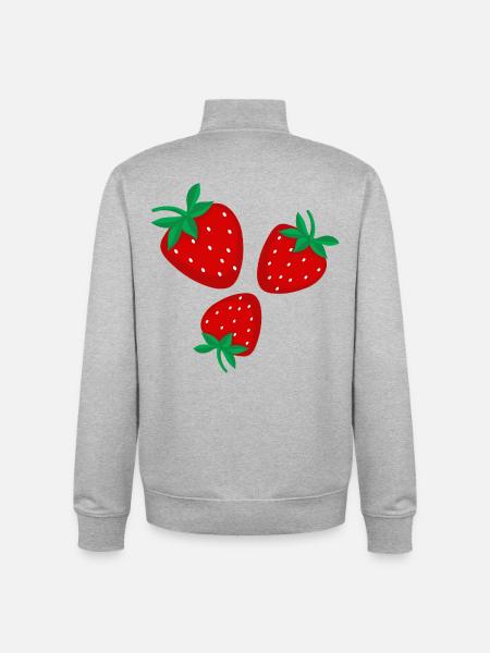 Three bright red strawberries - Unisex Organic Zip Sweatshirt by Stanley/Stella - heather grey