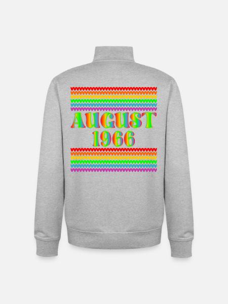 Birthday August 1966 - Rainbow - Unisex Organic Zip Sweatshirt by Stanley/Stella - heather grey
