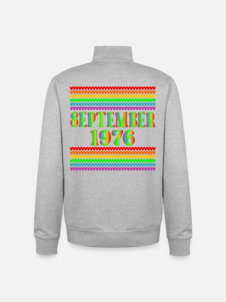 September 1976, 50th birthday Regenbogen - Unisex Organic Zip Sweatshirt by Stanley/Stella - heather grey