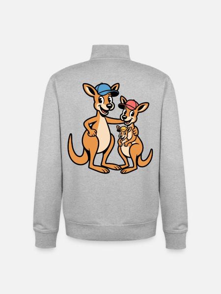 Kangaru family in cap style - Unisex Organic Zip Sweatshirt by Stanley/Stella - heather grey