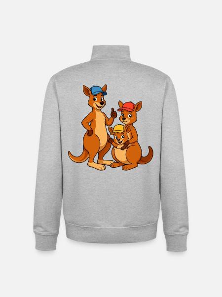 Kangaroo Family - Unisex Organic Zip Sweatshirt by Stanley/Stella - heather grey
